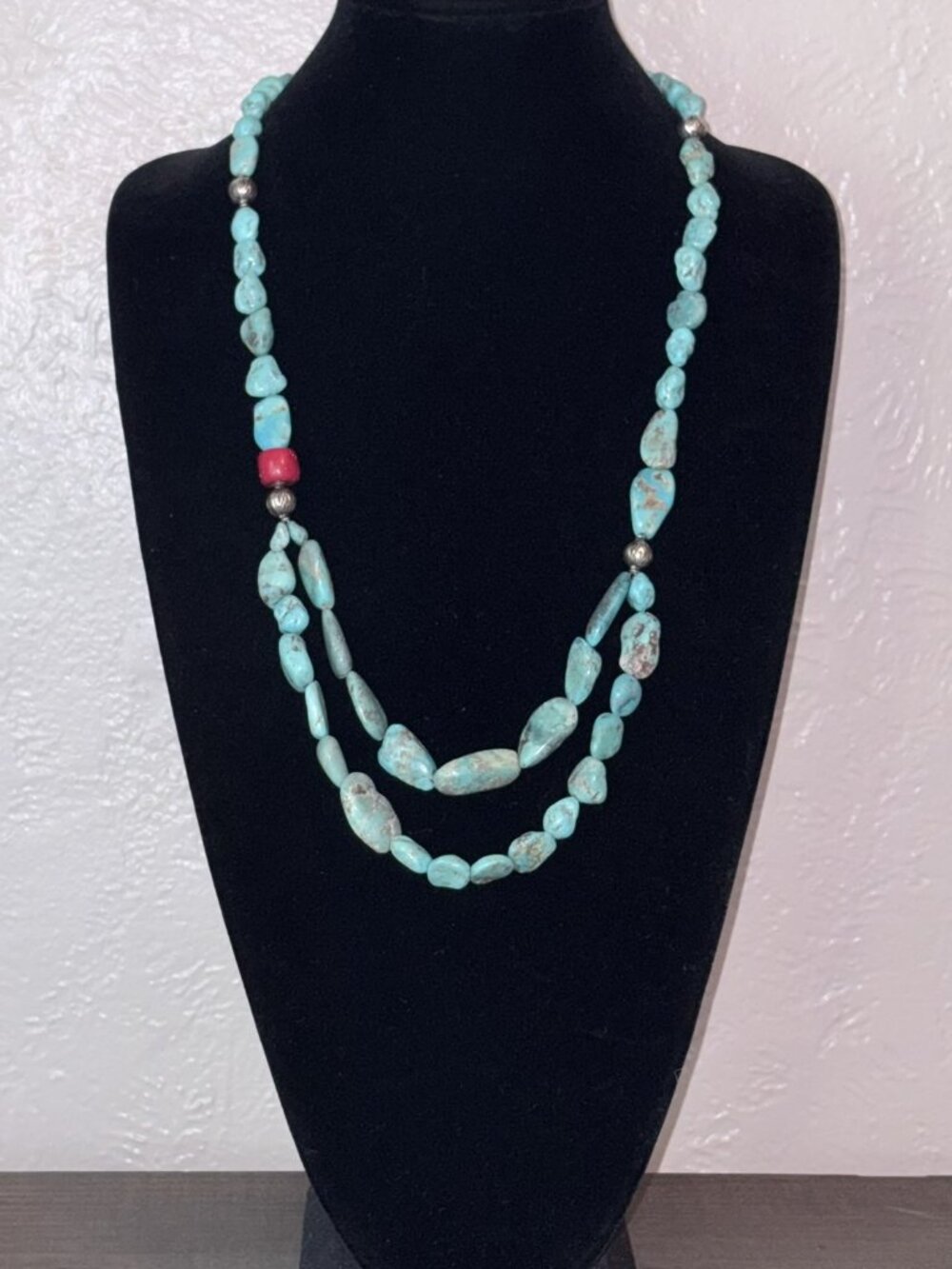 Genuine Raw Nugget Turquoise Two-Tier Statement Necklace Sterling Silver Custom
